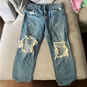 CARMAR Straight Leg Blue Denim Ripped Jeans